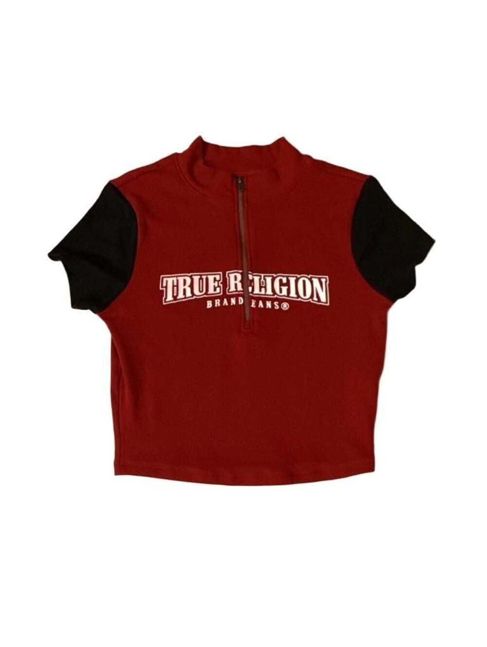 True Religion Red and Black Contrast Raglan Zip Neck Baby Tee